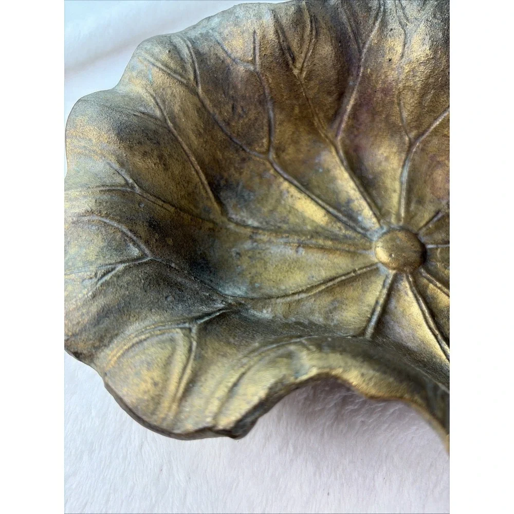 Vtg 50s Ardalt Japan Brass Lotus Leaf Trinket Dish Butterfly Accent Aged Patina